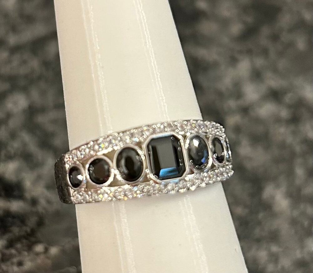 BOMB PARTY ~ THE EDEN RING - Black Onyx cubic zirconia on rhodium plating  SZ 10